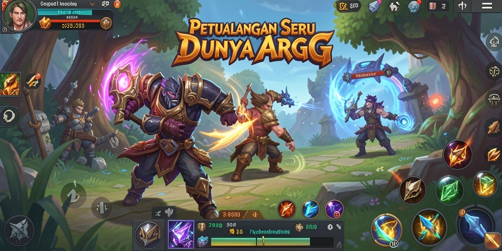 Tampilan utama gameplay ARPG di 8ID menunjukkan pertarungan epik dan karakter yang menawan.