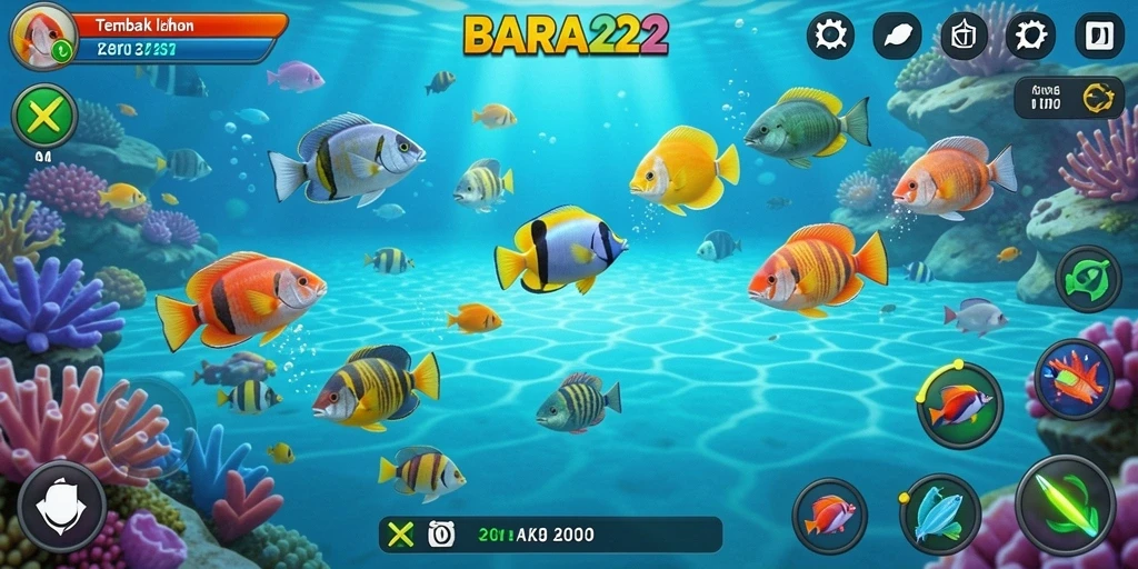 Screenshot BARA22 menampilkan aksi seru dalam Tembak Ikan.
