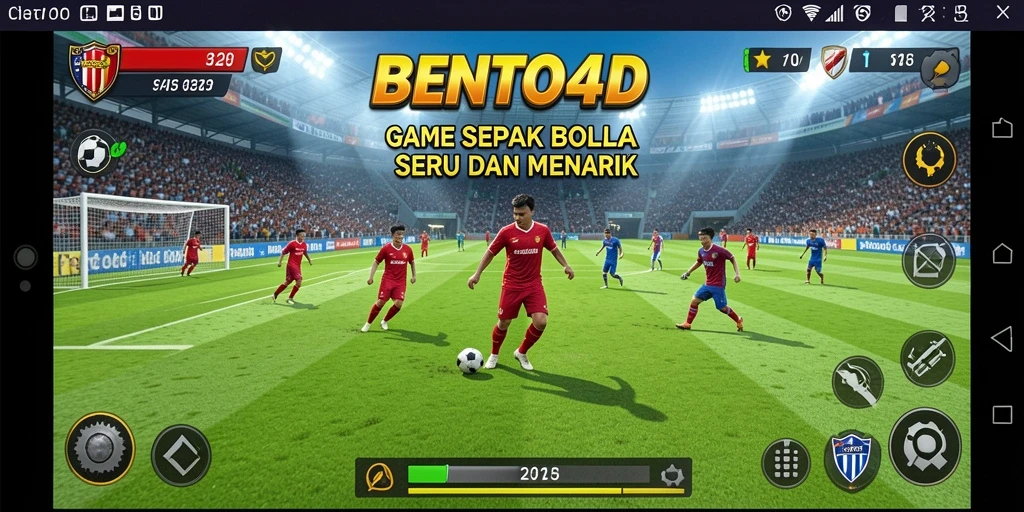 Tampilan gameplay seru dari BENTO4D dengan aksi sepak bola yang menegangkan.
