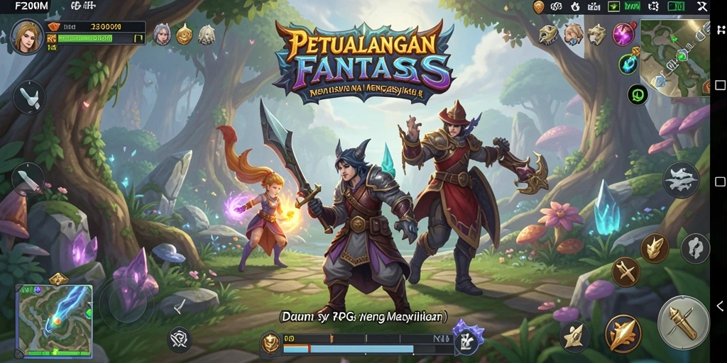 Screenshot F200M menunjukkan momen mendebarkan dari gameplay RPG.