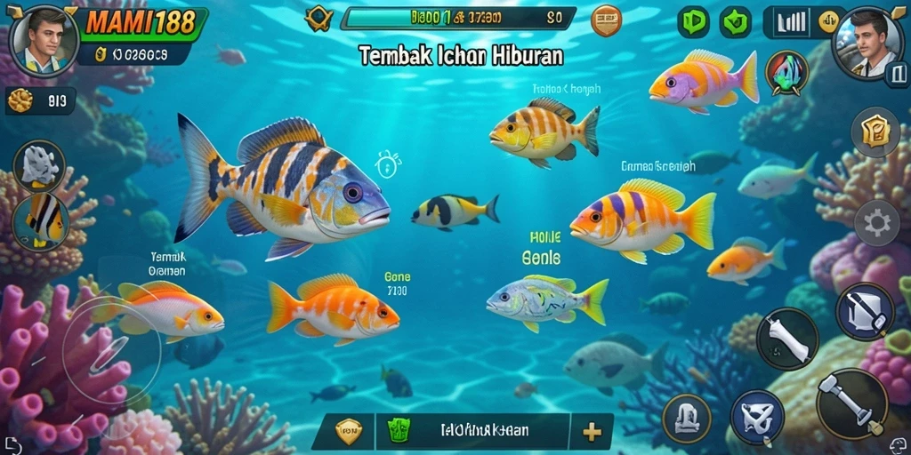 Tangkapan layar gameplay menarik MAMI188 dengan aksi menembak ikan.