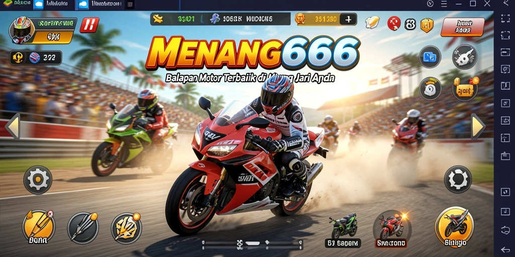 Gameplay mendebarkan di MENANG666 dengan aksi balapan motor.