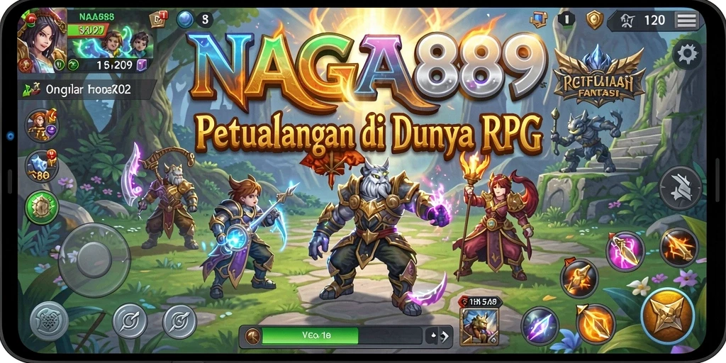 Tampilan gameplay NAGA889 dengan karakter yang beraksi di dunia fantasi.