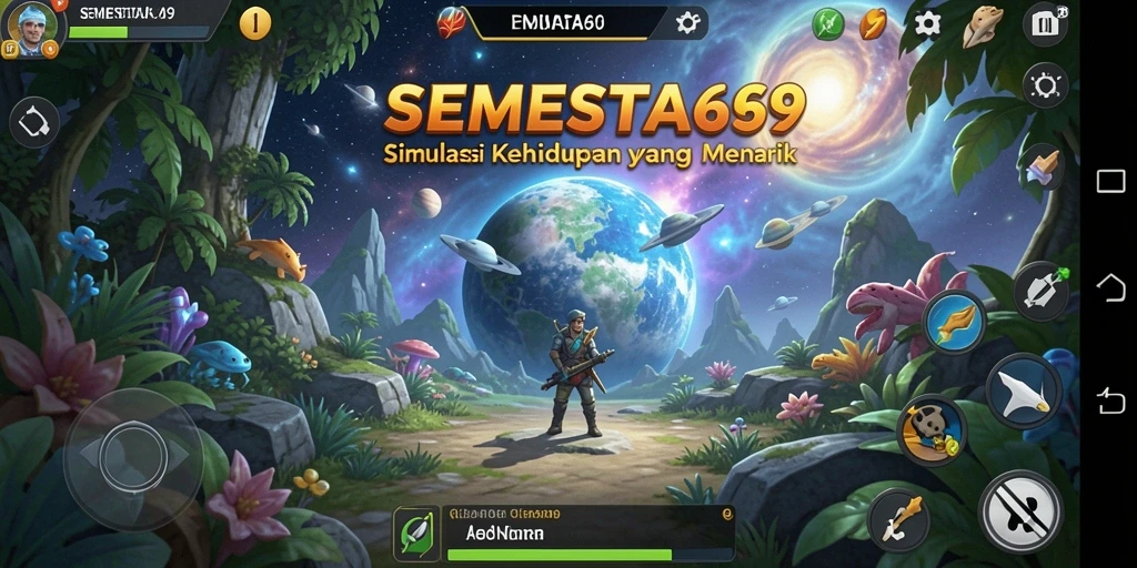 Tangkapan layar gameplay SEMESTA69 menampilkan desain rumah dan interaksi karakter.