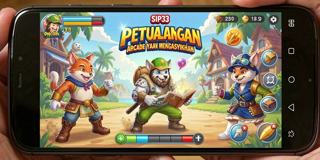 Screenshot SIP33 menampilkan karakter dan level menarik dalam permainan Arcade.