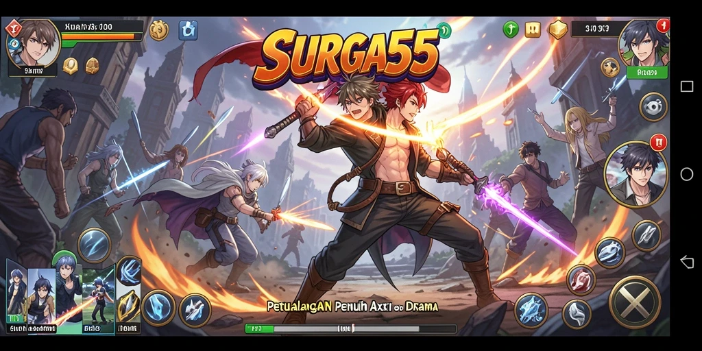 Tampilan gameplay SURGA55 yang menawan dan penuh aksi Anime.